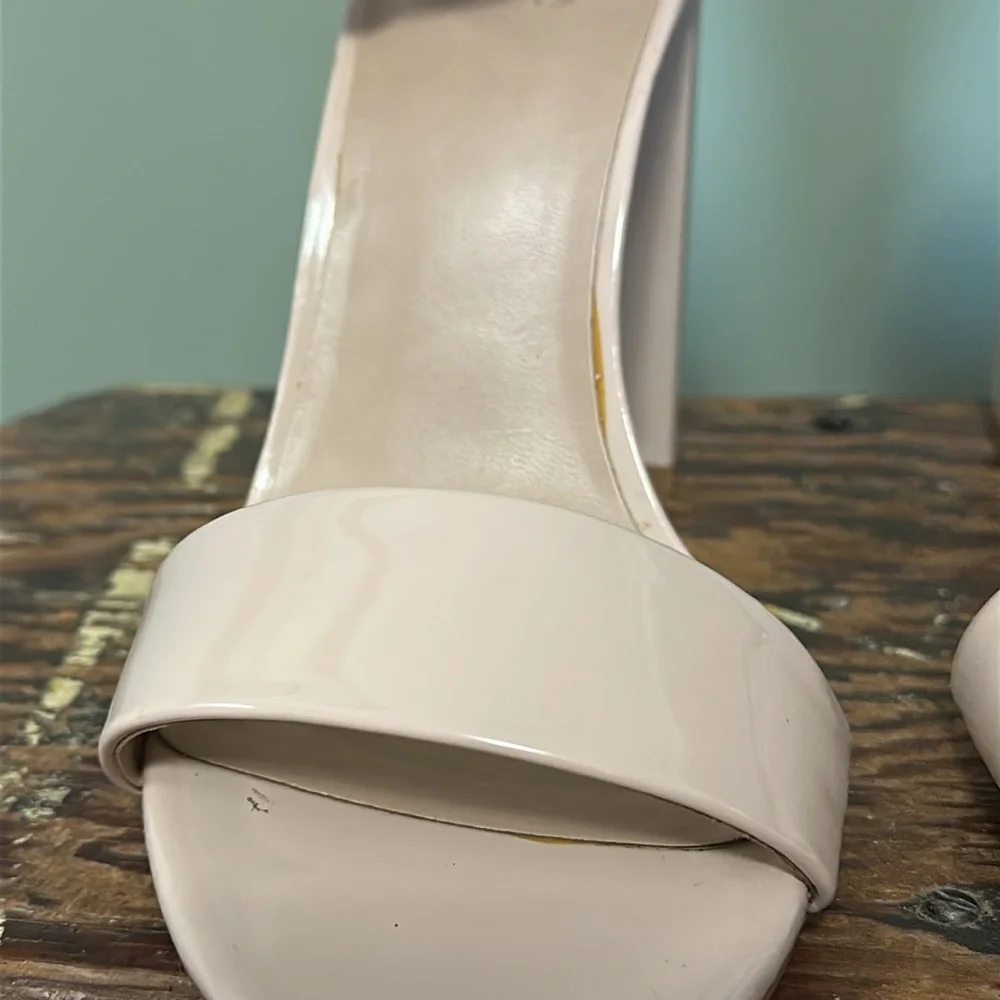 MIX No. 6 Avrey Nude Patent Leather Block Heel Sandals